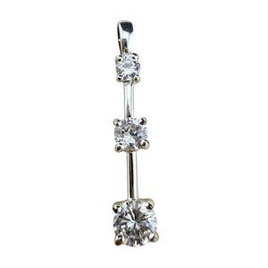Sterling Silver Cubic Zirconia Vertical Pendant With 3‎ Round Stones